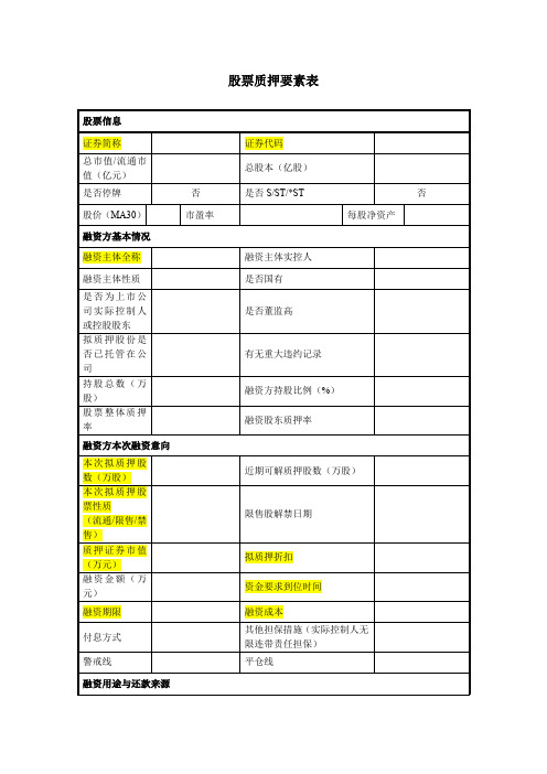 股票质押要素表