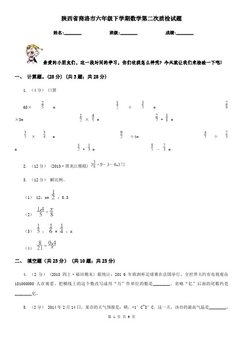 陕西省商洛市六年级下学期数学第二次质检试题