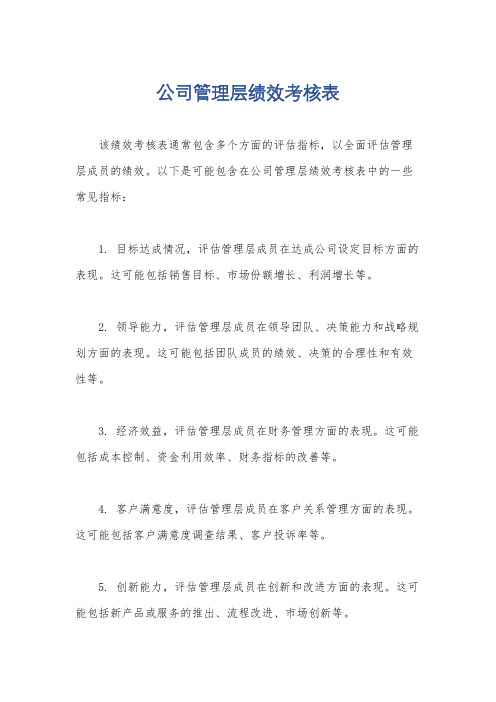 公司管理层绩效考核表