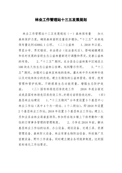 林业工作管理站十三五发展规划