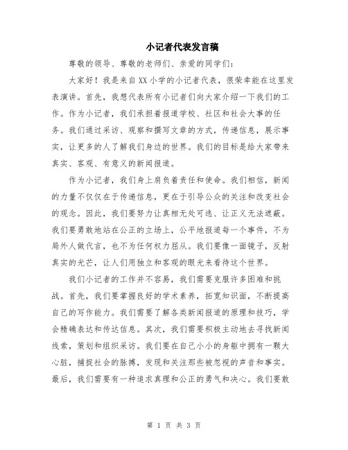 小记者代表发言稿