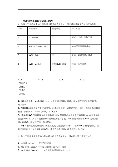 中考化学专题训练---除杂分离和提纯的综合题分类含答案