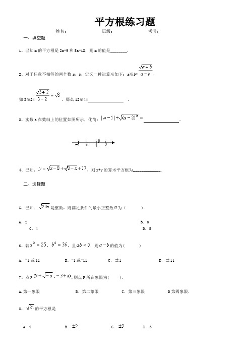 (完整版)初一下册数学平方根练习题(含答案)