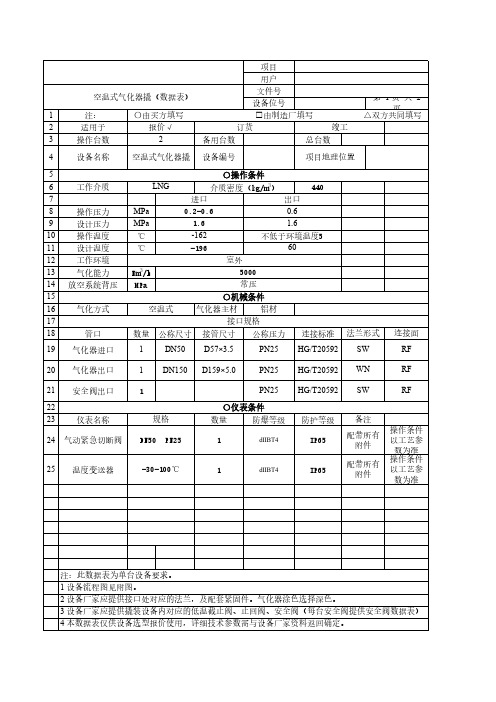 空温式气化器数据表