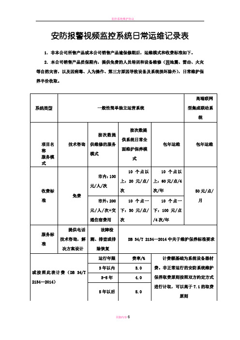 安防监控系统维护收费标准及检测报告表格