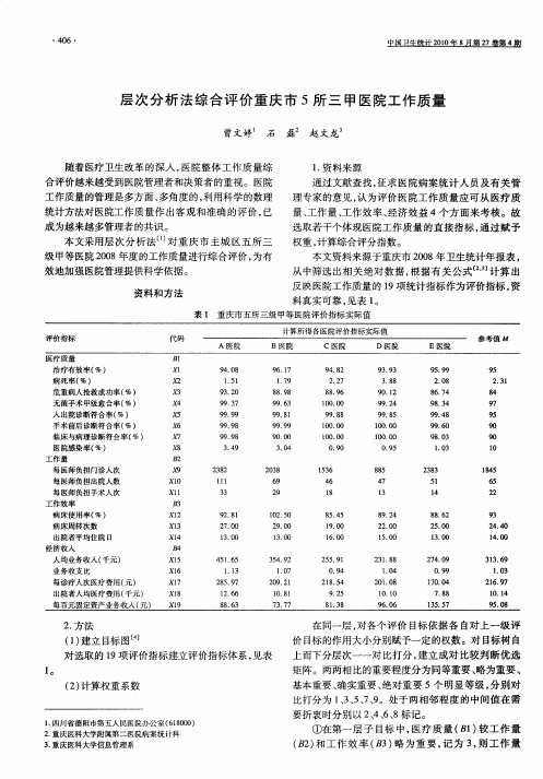 层次分析法综合评价重庆市5所三甲医院工作质量