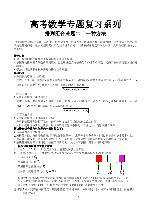 高中数学专题复习：排列组合难题21种方法