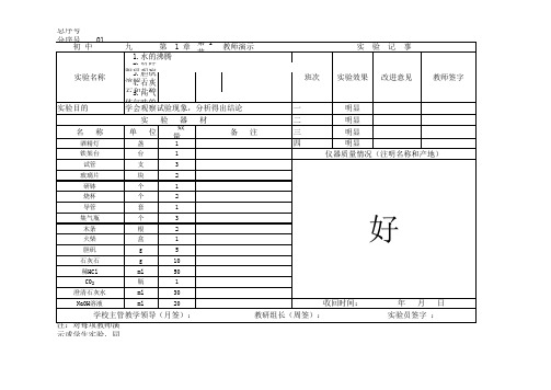 人教版初中化学实验教学完成情况登记表(有具体内容的)