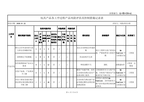 玩具产品各工序过程产品风险评估及控制措施记录表