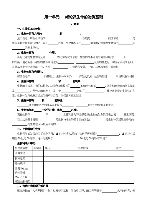 高中生物知识点填空