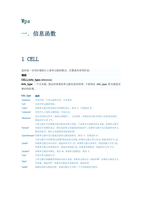 wps信息函数使用说明和示例含cell,is等