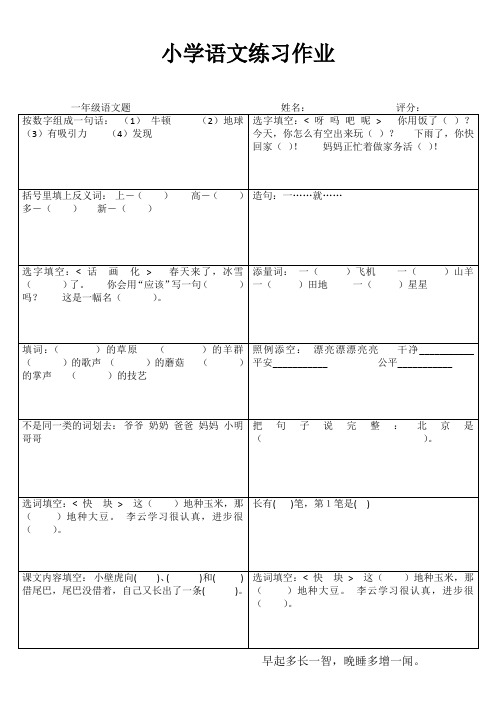 小学一年级语文快乐随堂练III (10)