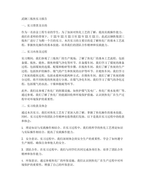 武钢三炼焦实习报告