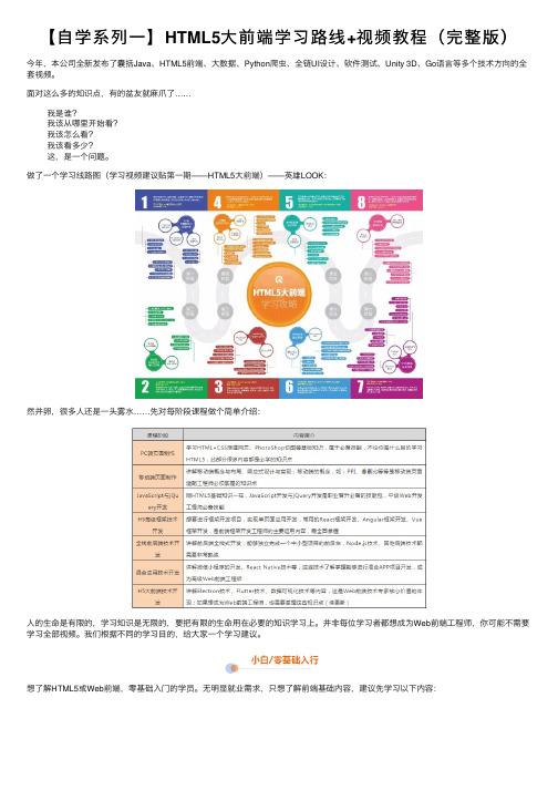 【自学系列一】HTML5大前端学习路线+视频教程（完整版）