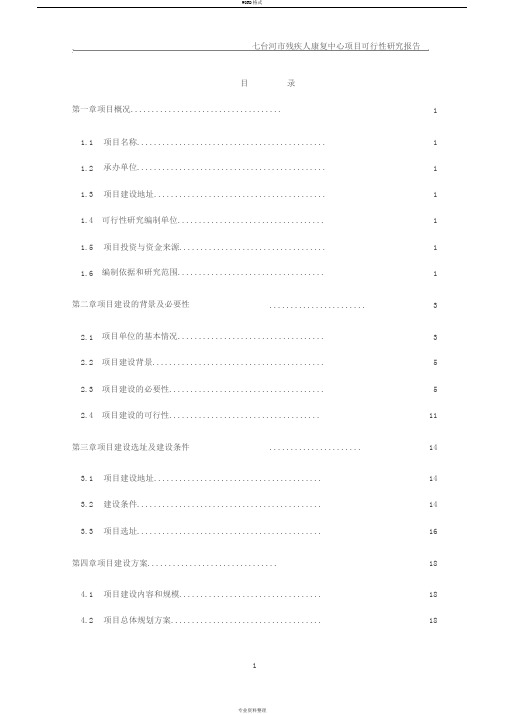 残疾人康复中心项目可行性研究报告