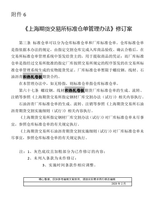 上海期货交易所标准仓单管理办法修订案 (1)