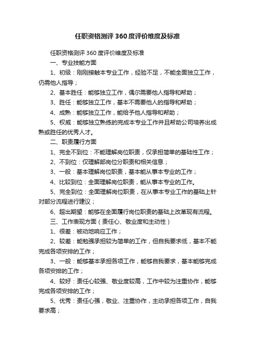 任职资格测评360度评价维度及标准