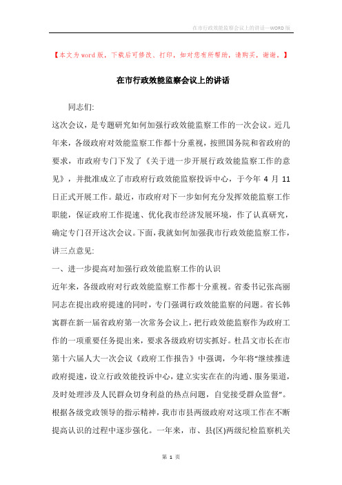 在市行政效能监察会议上的讲话