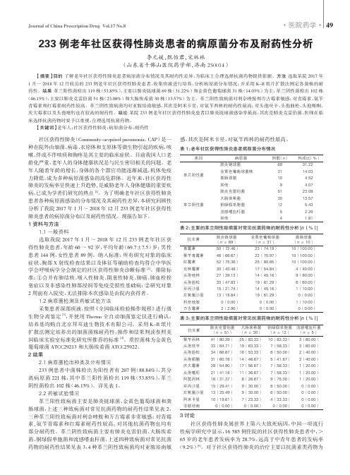 233例老年社区获得性肺炎患者的病原菌分布及耐药性分析