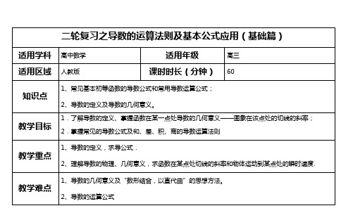 二轮复习之导数的运算法则及基本公式应用(基础篇)