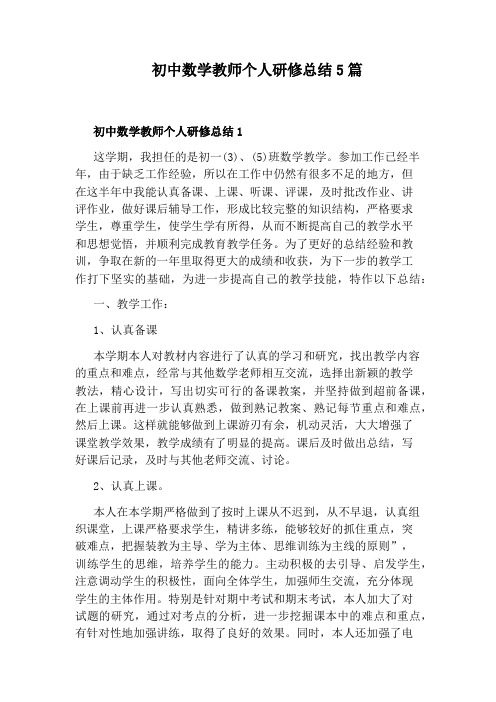 初中数学教师个人研修总结5篇