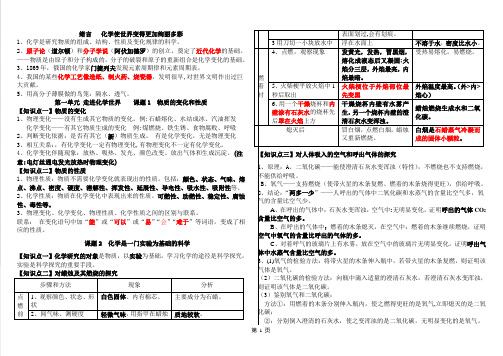 初中化学第一、二单元知识点归纳