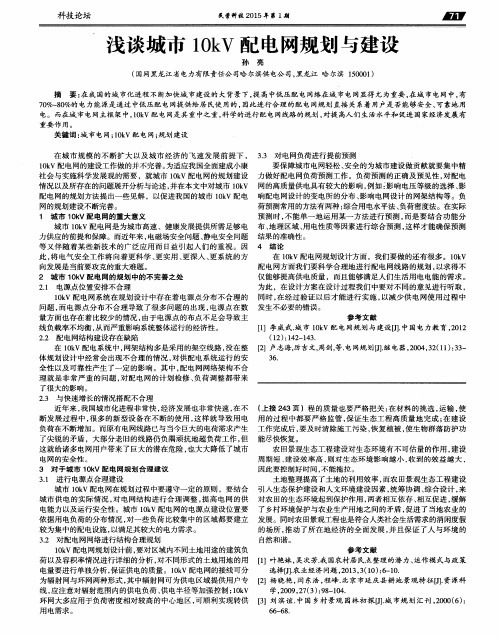 浅谈城市10kV配电网规划与建设