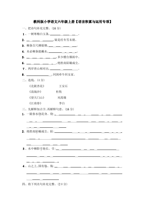 六年级上册语文单元测试语言积累与运用专项 教科版(含答案)