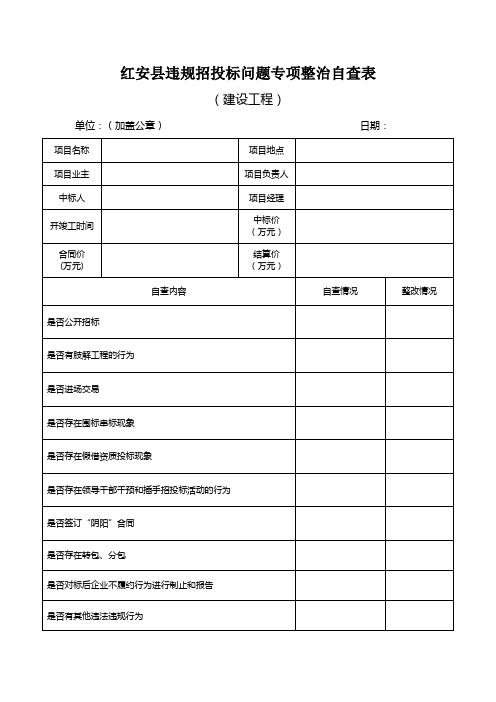 红安县违规招投标问题专项整治自查表