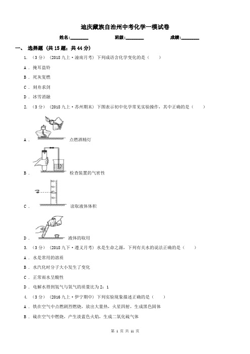 迪庆藏族自治州中考化学一模试卷