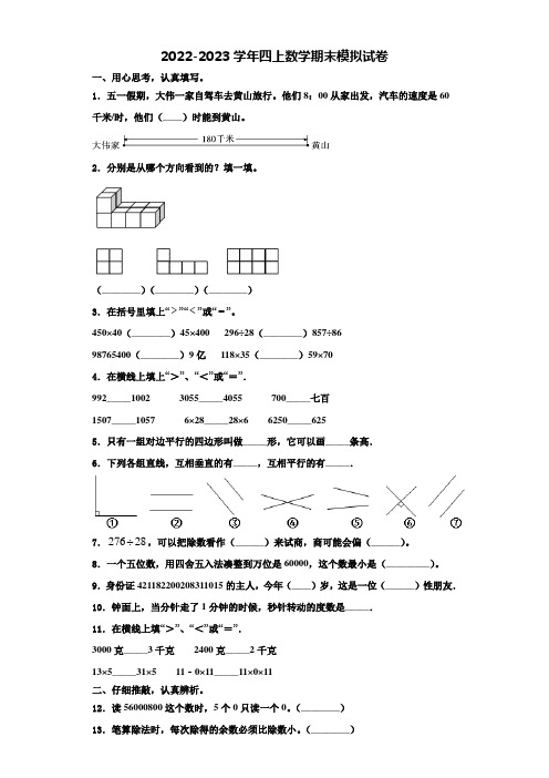 湖北省武汉市洪山区卓刀泉小学2022-2023学年四年级数学第一学期期末考试模拟试题含解析