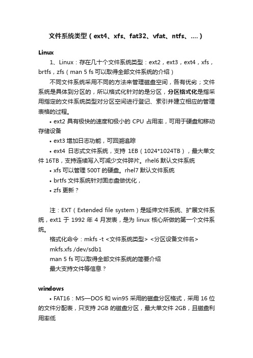 文件系统类型（ext4、xfs、fat32、vfat、ntfs、....）