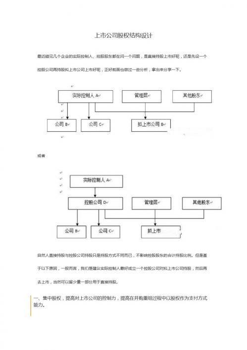 上市公司股权结构设计