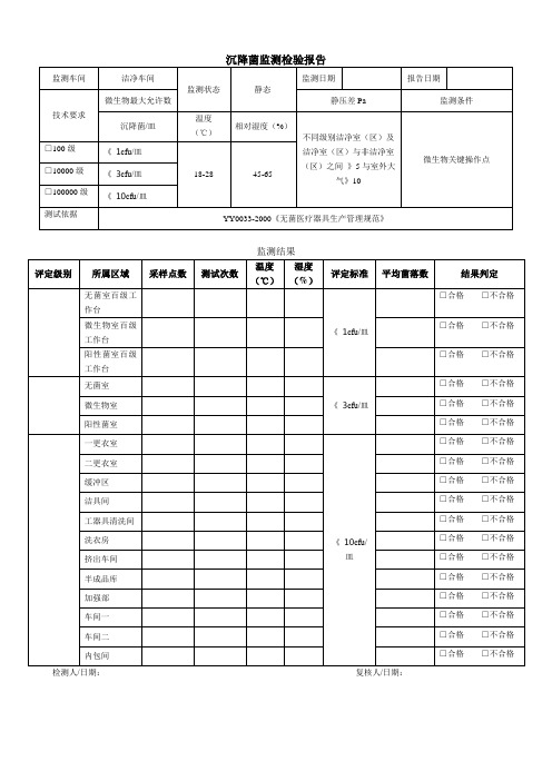 洁净区沉降菌检测报告