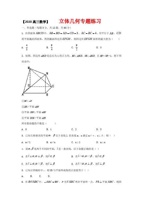 2020高三数学--立体几何专题练习