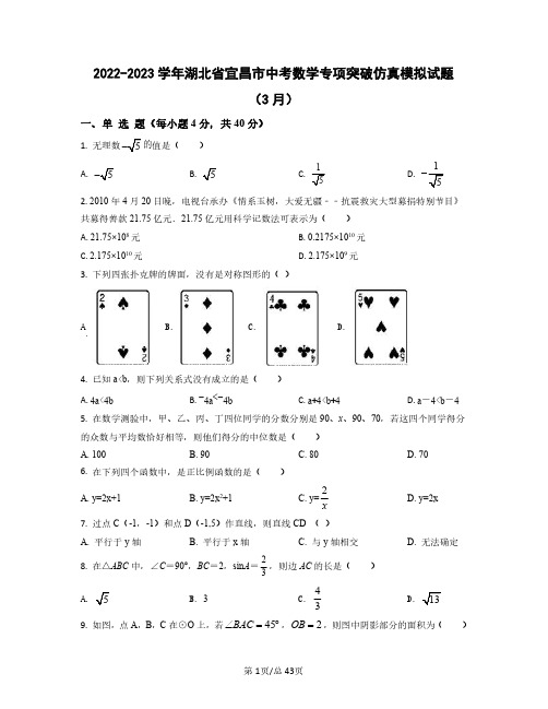 2022——2023学年湖北省宜昌市中考数学专项突破仿真模拟试题(3月4月)含答案