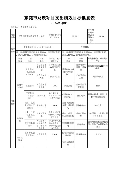 东莞市自然资源局_市自然资源局微信公众号运营项目支出绩效目标批复表