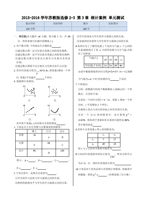 2015-2016学年苏教版选修2-3 第3章 统计案例 单元测试