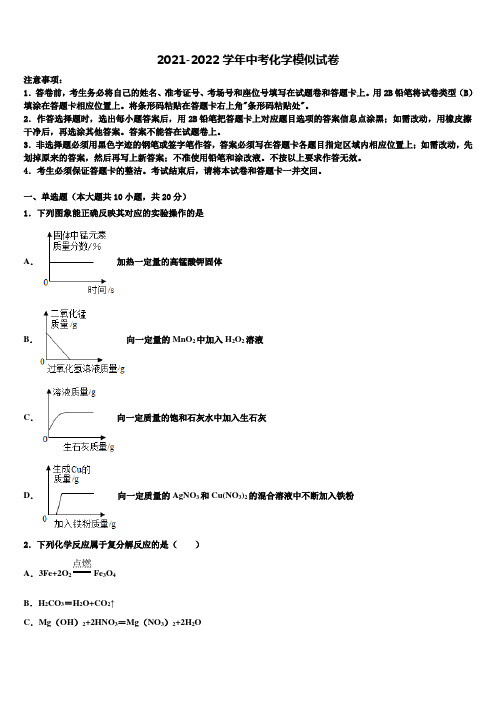 2022年北京朝阳区中考化学模拟精编试卷含解析