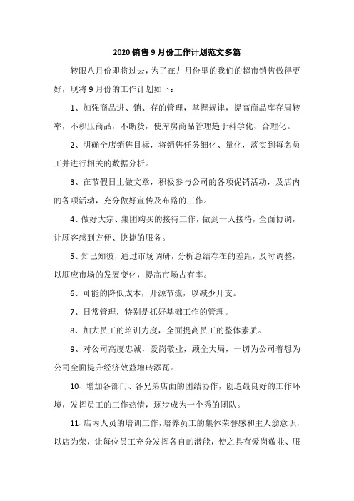 2020销售9月份工作计划范文多篇