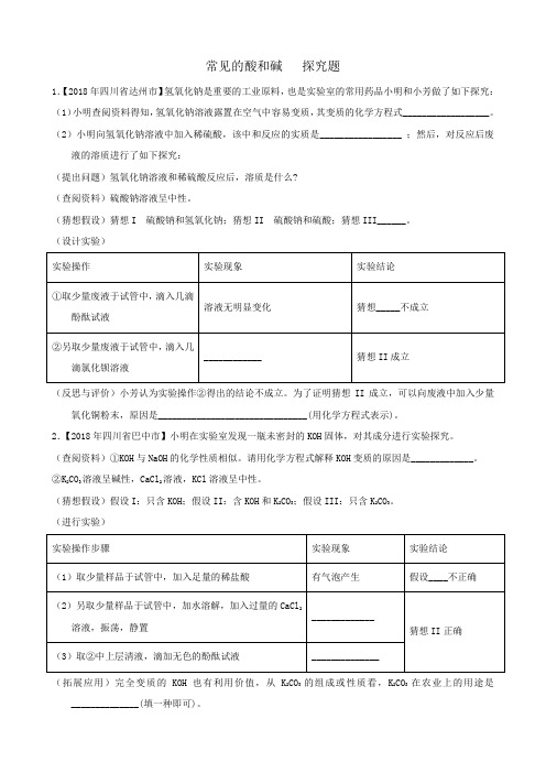 人教版九年级化学下专题训练——酸与碱的探究题含答案