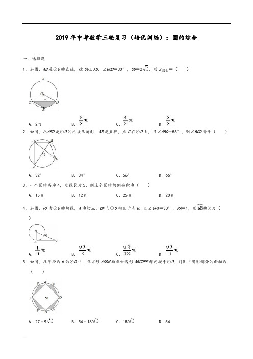 2019年中考数学三轮复习(培优训练)：圆的综合(含解析)