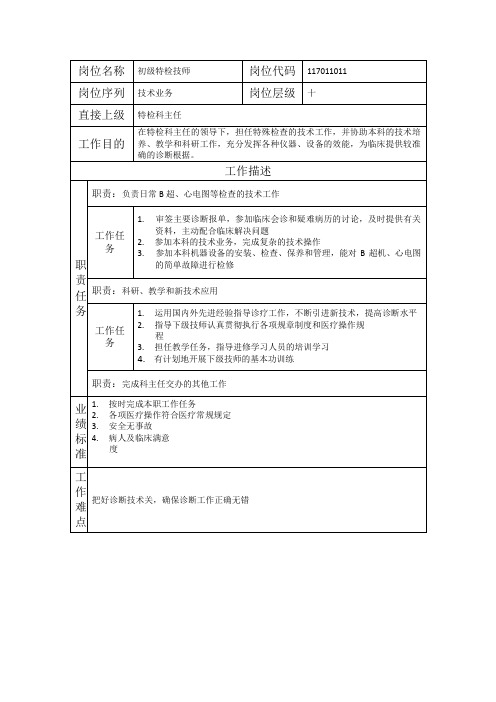 初级特检技师-岗位职责