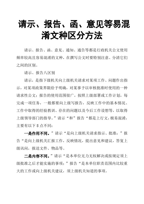 请示、报告、函、意见等易混淆文种区分方法