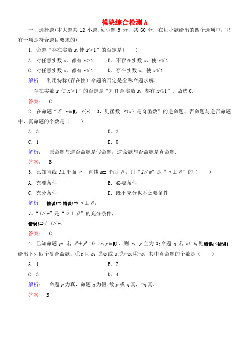 高中数学 模块综合检测A 新人教A版选修2-1(2021年整理)