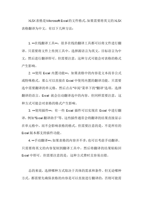 xlsx表格翻译中文