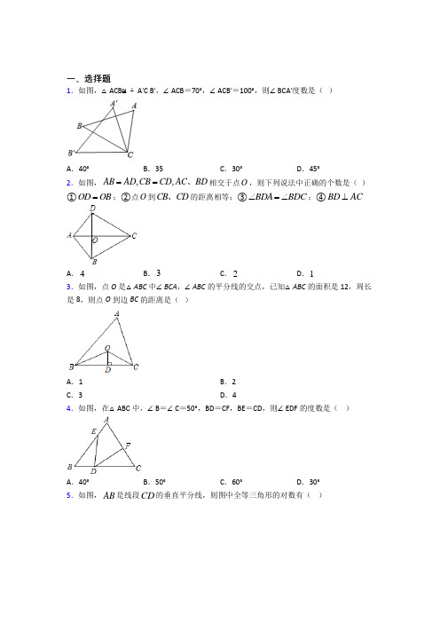 北京丰台区第二中学八年级数学上册第十二章《全等三角形》经典习题(含解析)