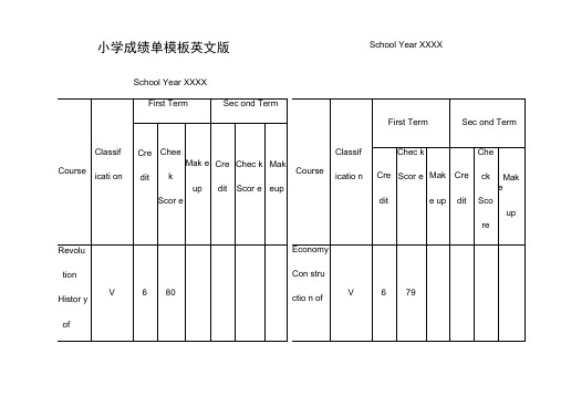 小学成绩单模板英文版