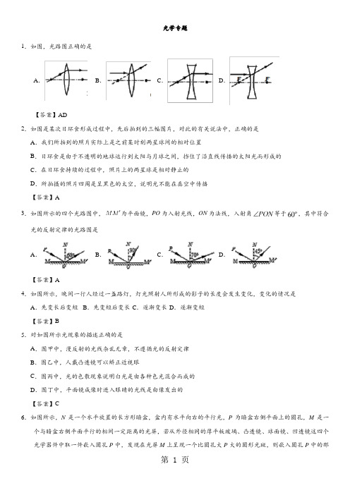 2018年中考物理光学练习卷-最新学习文档