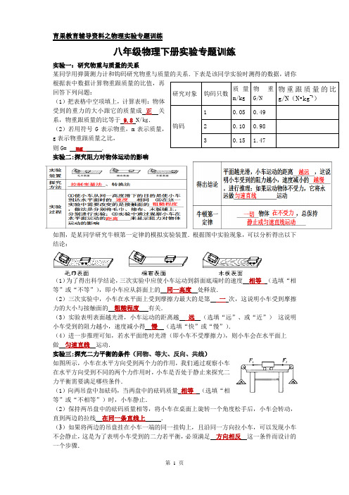 八年级物理下册实验专题训练附答案